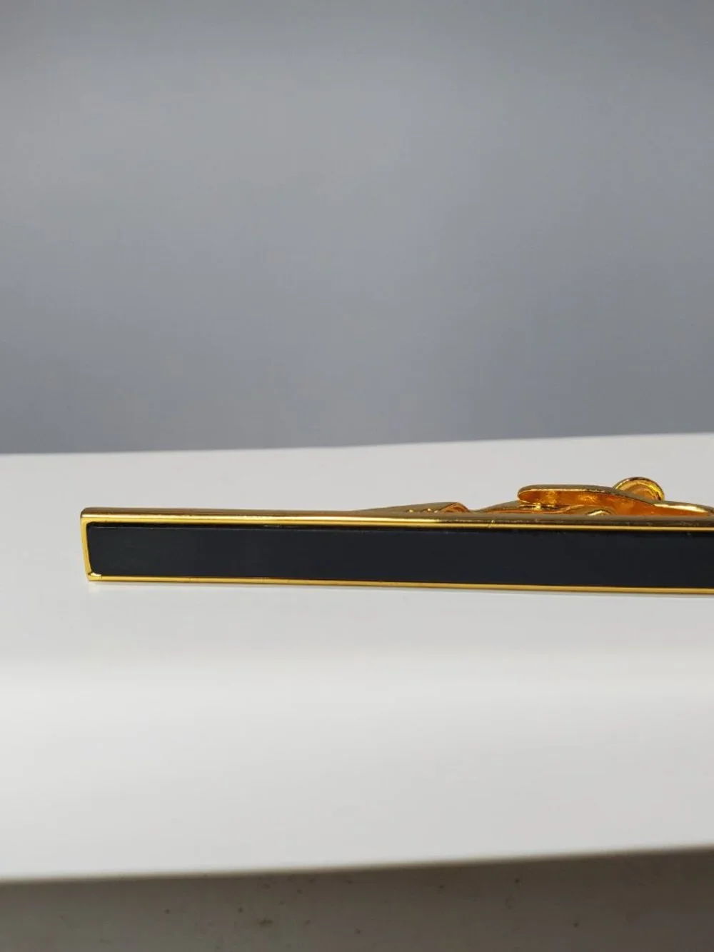 Vintage 14K Gold-Plated Brass Black Enamel Tie Clip & Cufflinks 3 Pc Set